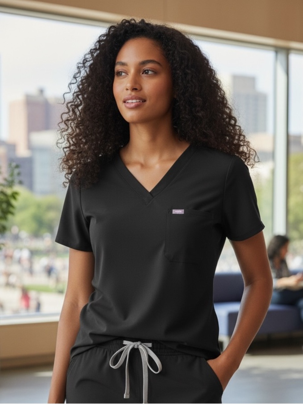 FIGS Black Catarina One-Pocket Scrub Top | Size XS | Like New
